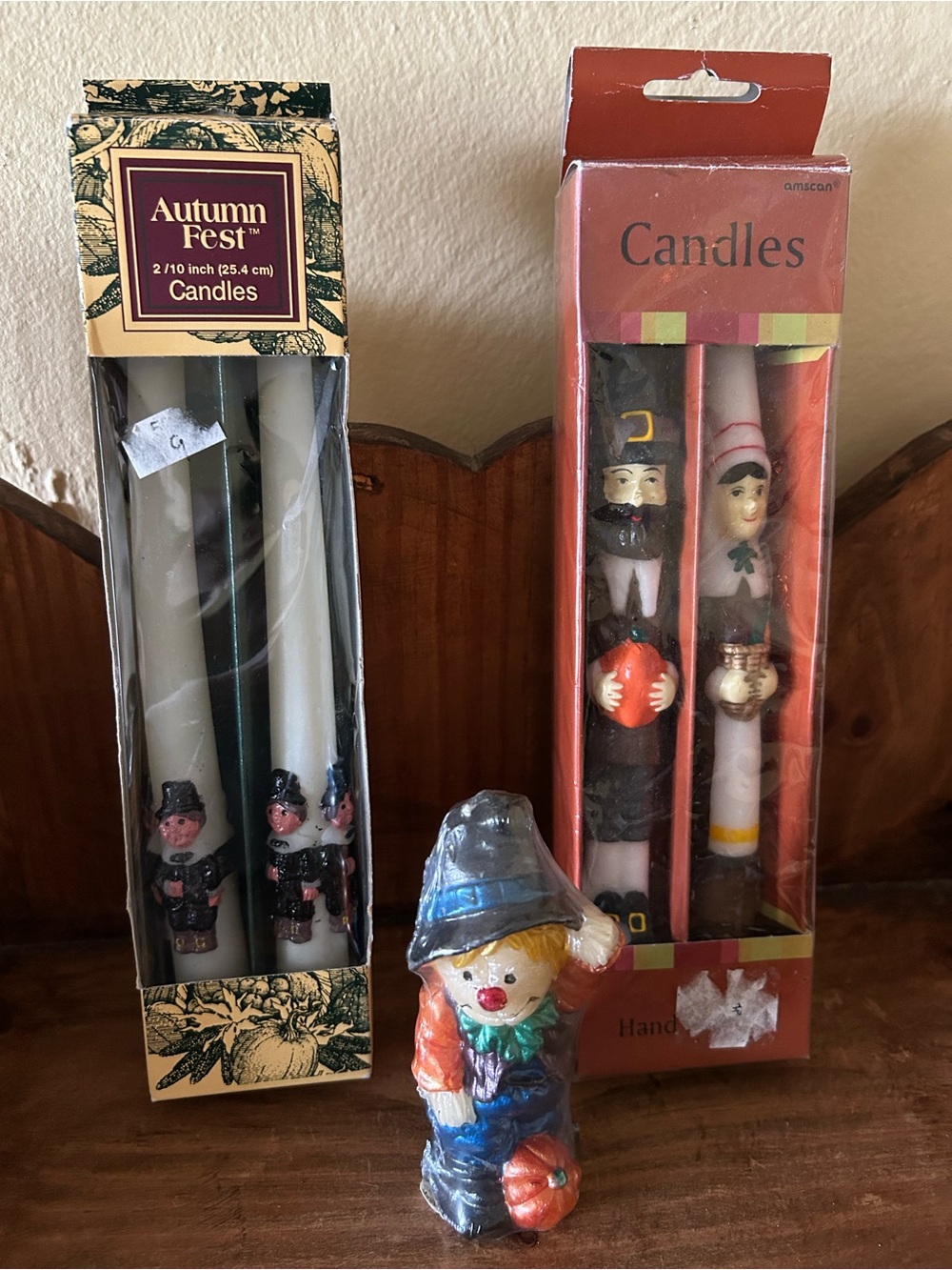 vintage Amscan & Autumn Fest 10-inch Thanksgiving tapers & Scarecrow candle